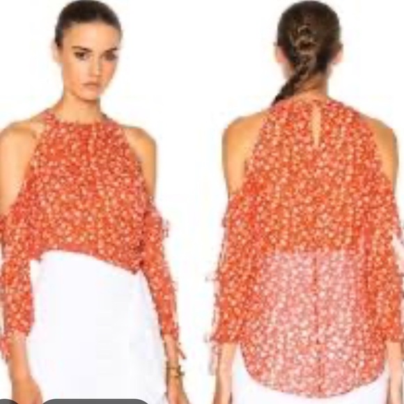 Veronica Beard Tops - Veronica Beard 100% Silk Floral Blouse Size 2 Orange Blue White